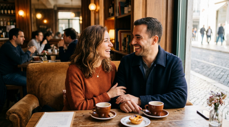 Casal tendo conversas interessantes e sorrindo para fortalecer o casamento - Como ter conversas interessantes com a esposa